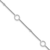 Sterling Silver Rhodium-Rhodium-Plated Rings and Beads 9in Plus 1in ext Anklet